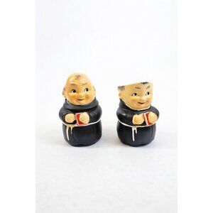 Creamer and Sugar Set Friar Tuck Monks Bowl Pitcher Porcelain Ceramic Apco Vinta